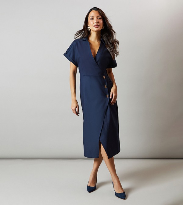 Button Detail Wrap Dress