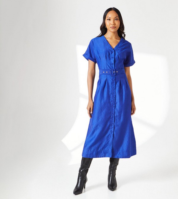 Solid Belted Shirt Dress