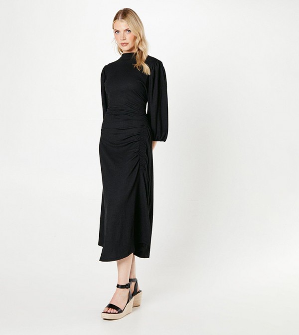 Textured Ruched Detail Midi Dress