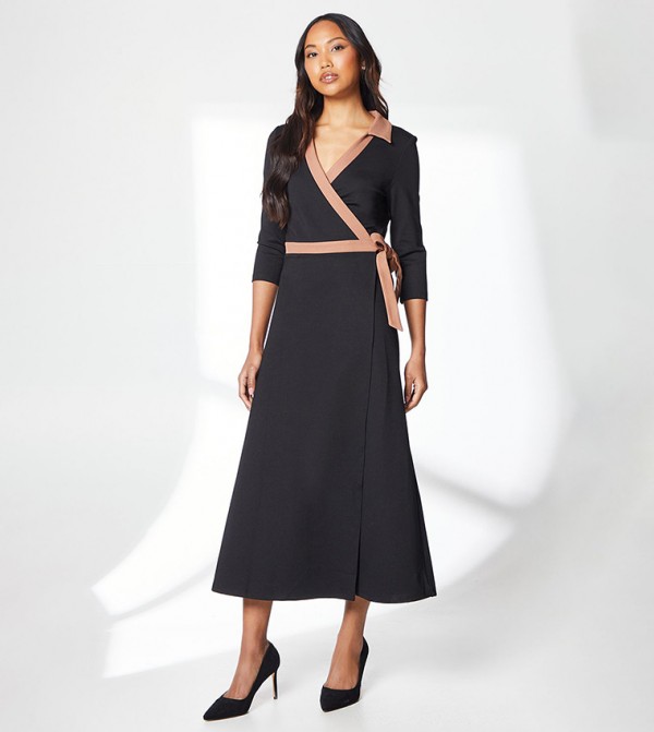 Ponte Contrast Wrap Dress