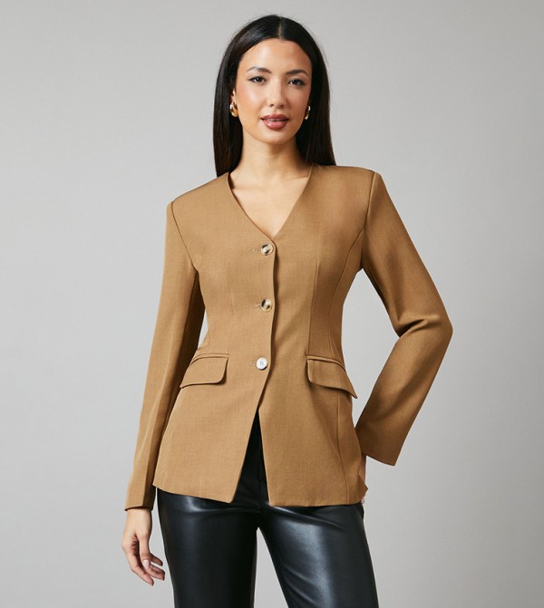 V-Neck Collarless Blazer