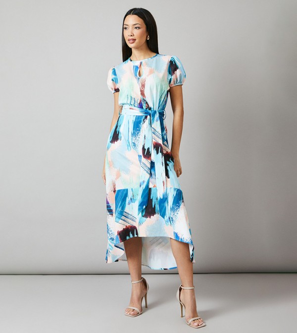 Sienna Abstract Print Piped Detail Midi Dress