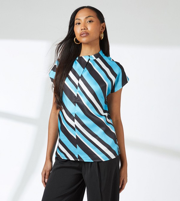Striped Drape Knot Front Shell Top
