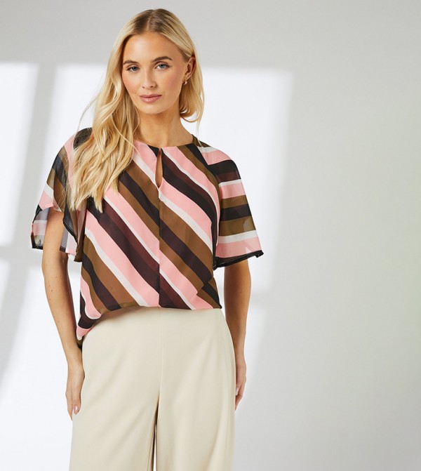 Striped Hanky Hem Sleeves Top