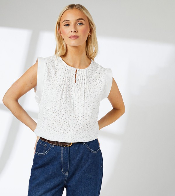 Broderie Cap Sleeves Top