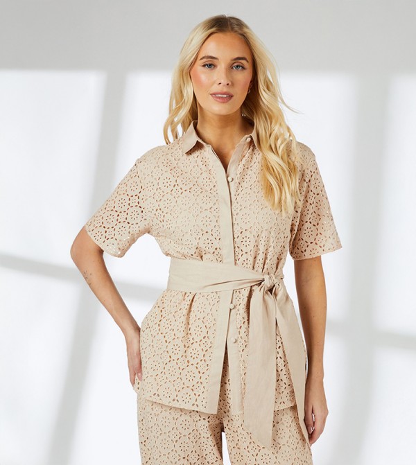Openwork Short Sleeves Shirt