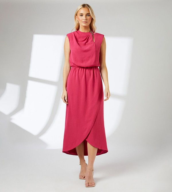 Cowl Neck Woven Midi Dress
