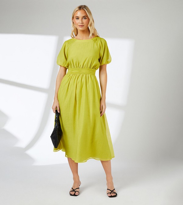 Puff Sleeves Midi Dress