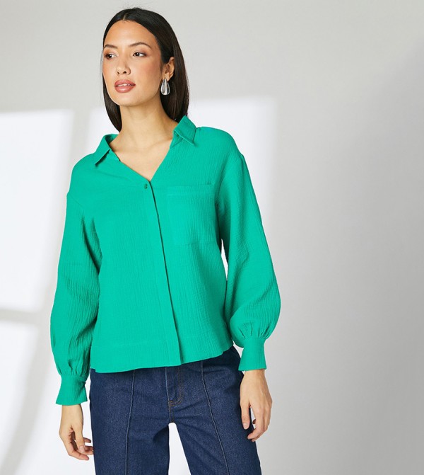 Gauze Solid Long Sleeves Shirt