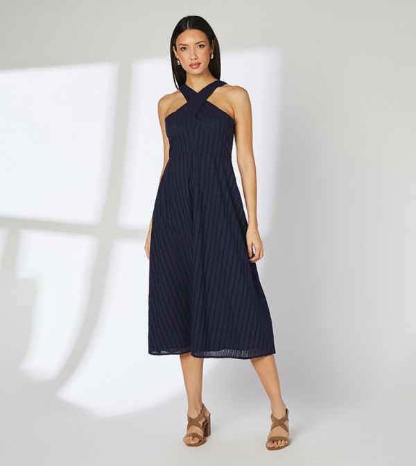 Halterneck Broderie Midi Dress