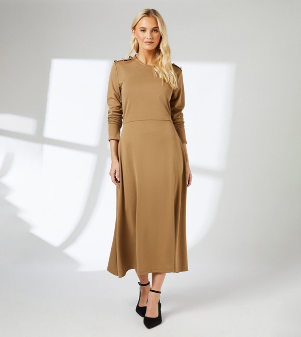 Button Detail Ponte Midi Dress