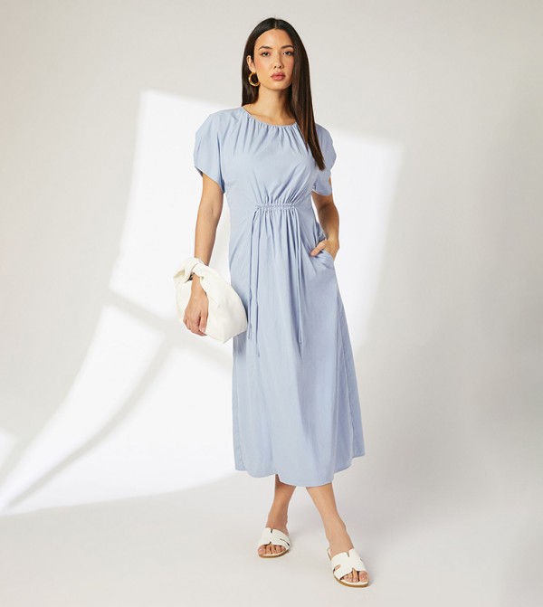 Drawstring Waist Detail Woven Dress