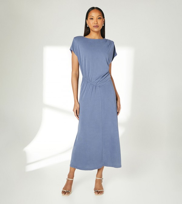 Cupro Jersey Ruched Detail Midi Dress