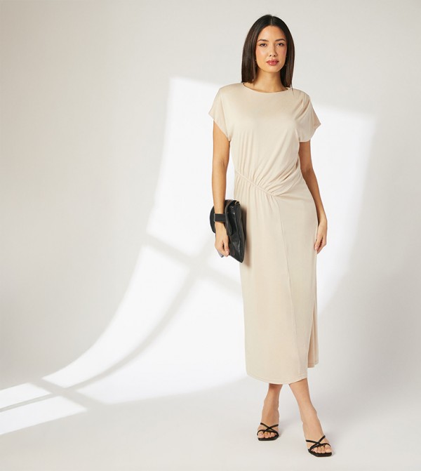 Cupro Jersey Ruched Detail Midi Dress