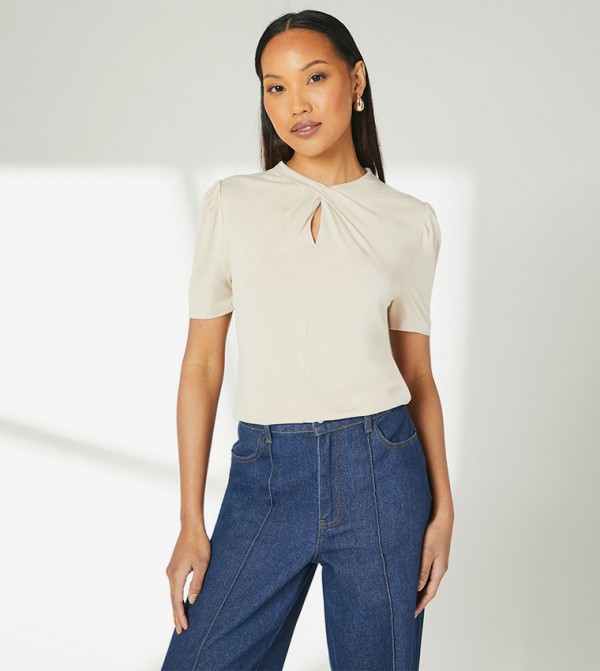 Twisted Neck Jersey Short Sleeves Top