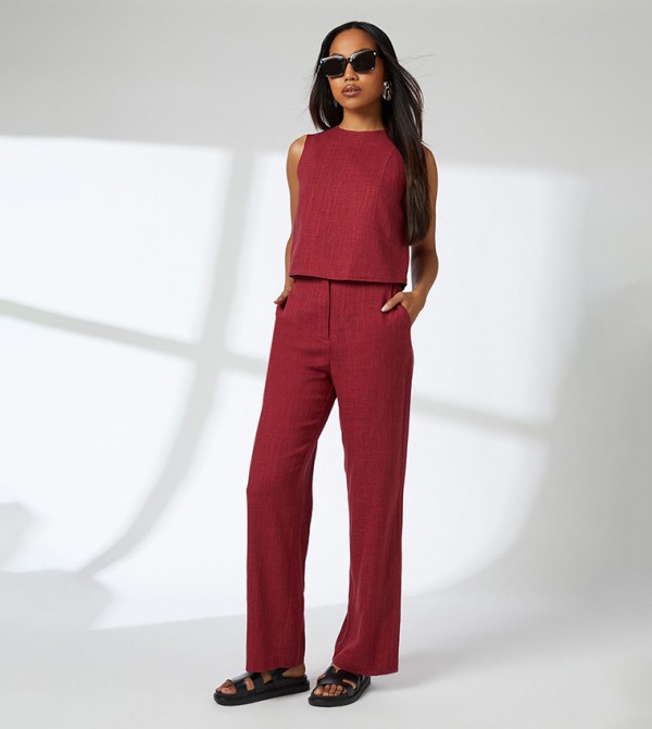 Linen Blend Straight Fit Trousers
