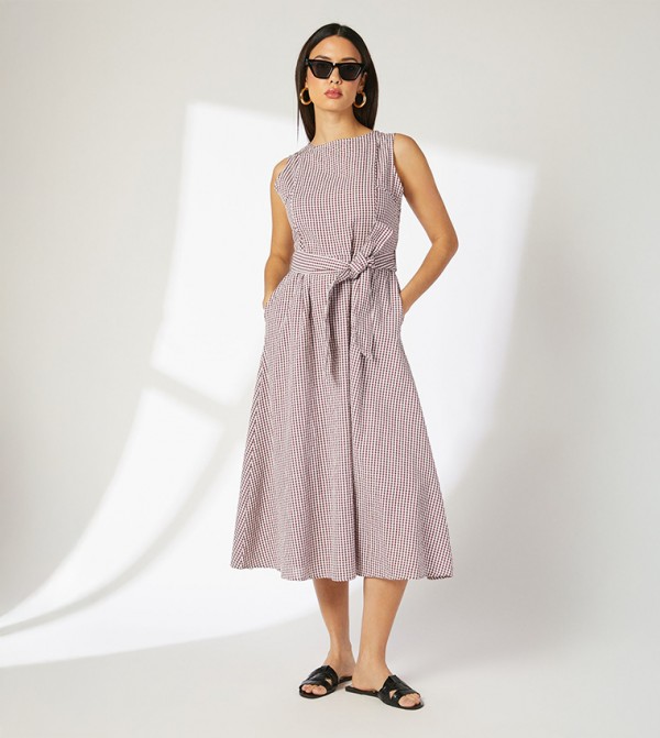 Gingham Fit and Flare Midi Dress