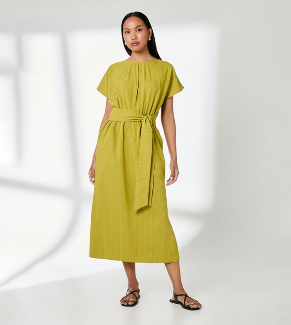 Striped Tie Waist Midi Dress