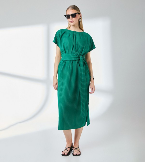 Striped Tie Waist Midi Dress