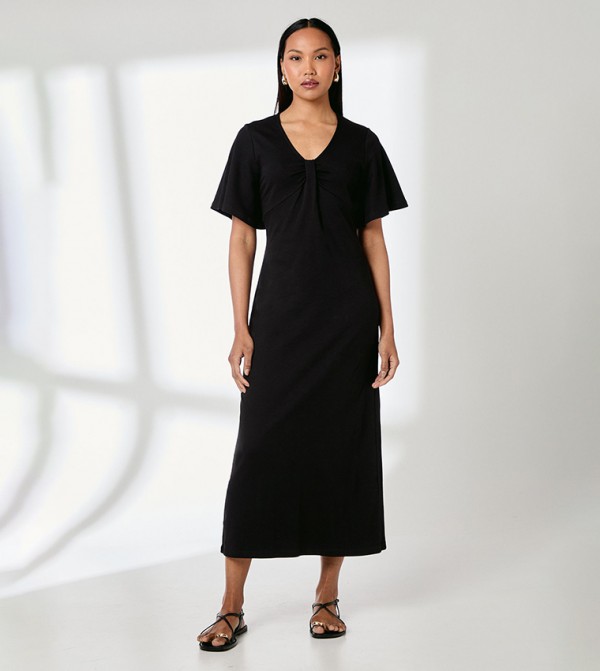 Solid Short Sleeves Jersey Midi Dress