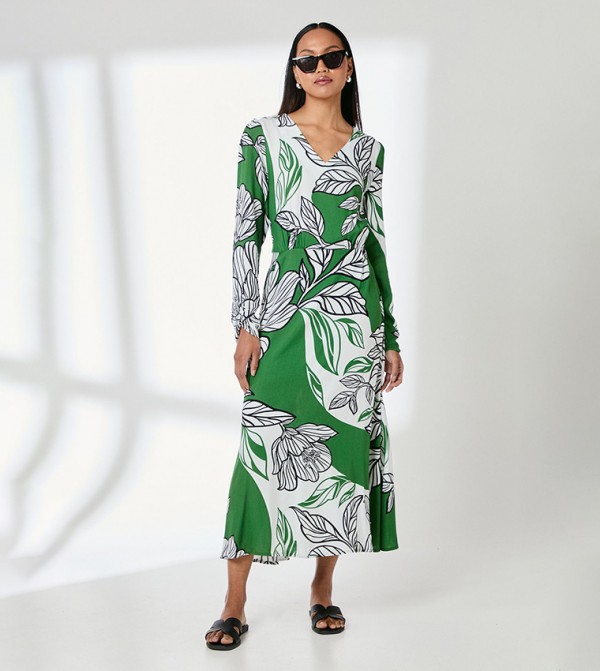 Floral Print V-Neck Midi Dress