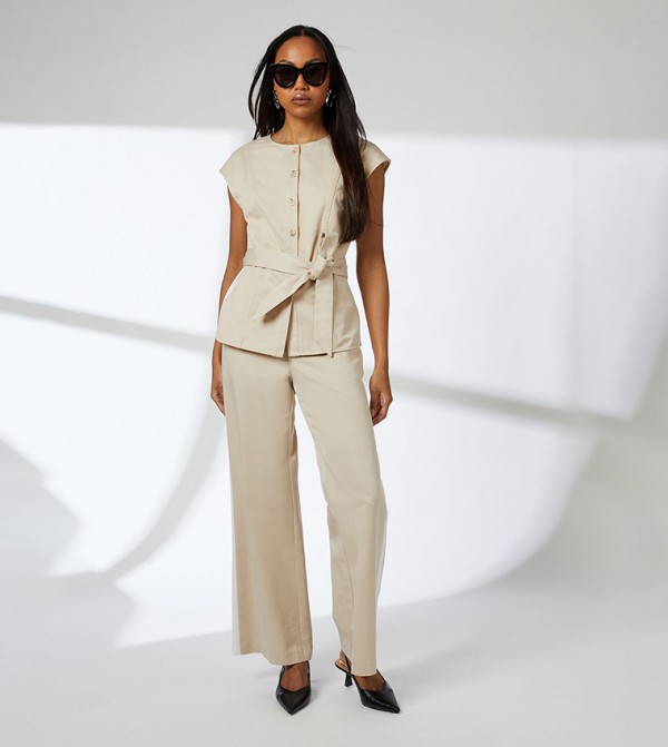 Belted Button Detail Waistcoat