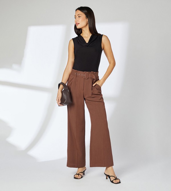 Belt Detail Straight Fit Trousers
