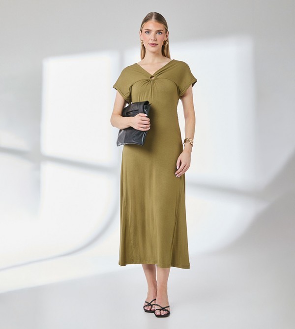 Contrast Ring Detail Jersey Midi Dress