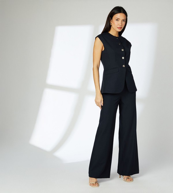 Waistband Detail Wide Leg Trousers