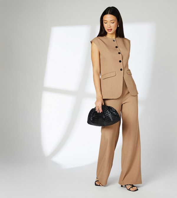 Waistband Detail Wide Leg Trousers