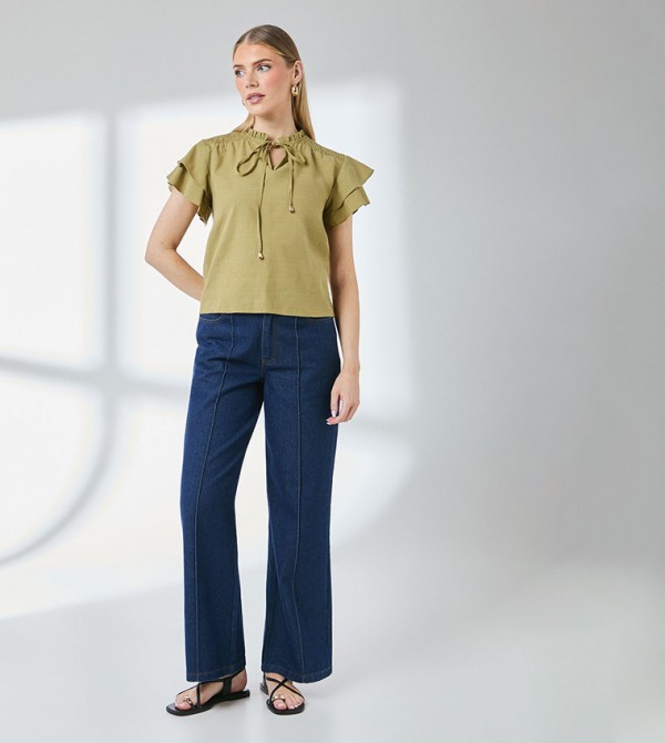 Bubble Hem Flute Sleeves Top