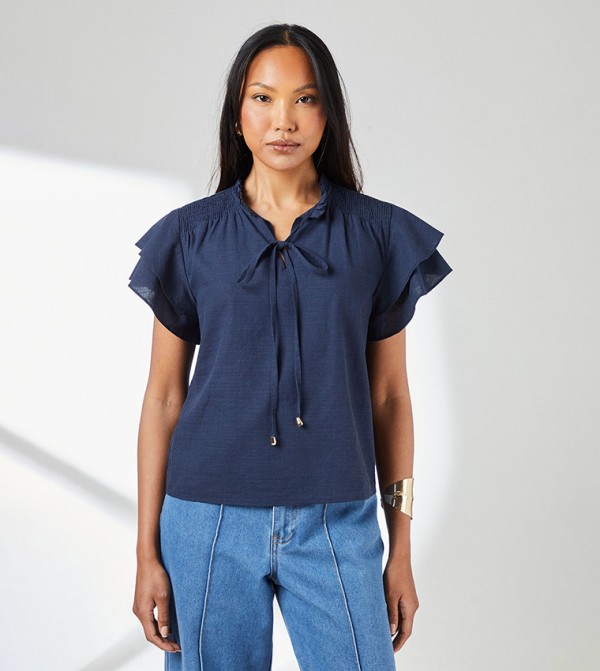 Bubble Hem Flute Sleeves Top