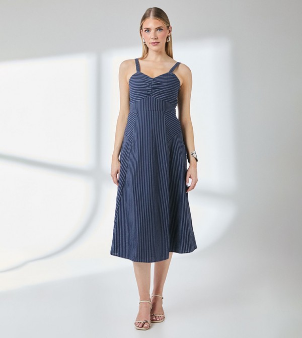 Stripe Paneled Strappy Midi Dress