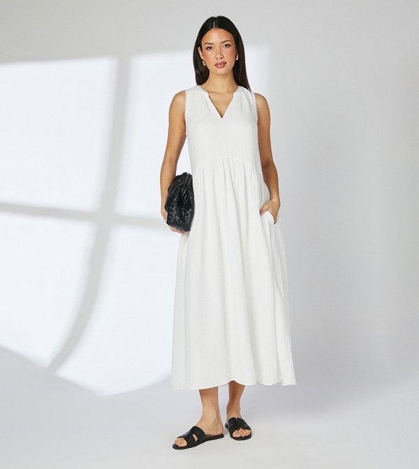 Dropped Waist Gauze Midaxi Dress