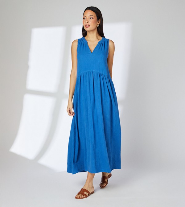 Dropped Waist Gauze Midaxi Dress