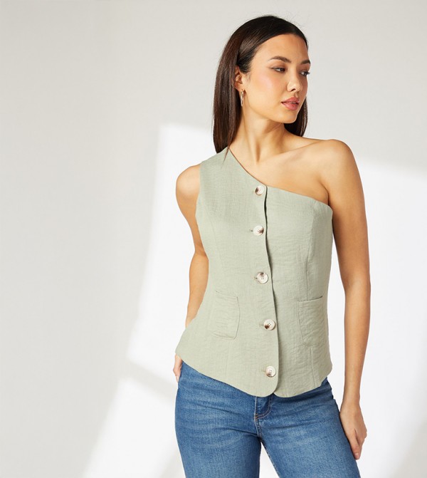 Solid One Shoulder Waistcoat