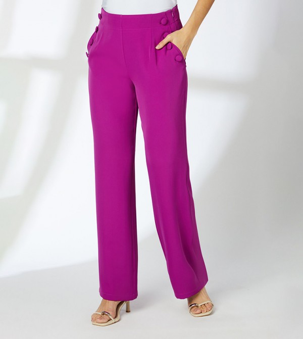 Button Detail Straight Fit Trousers