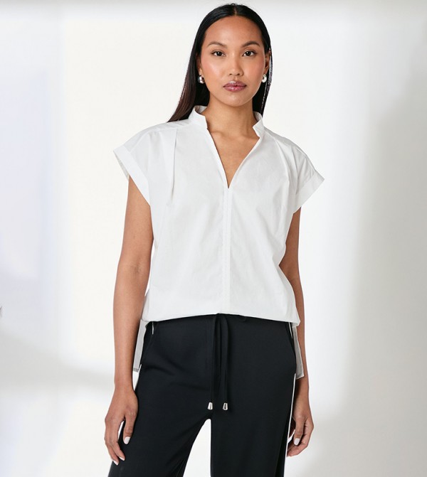 Cap Sleeves Button Front Shirt