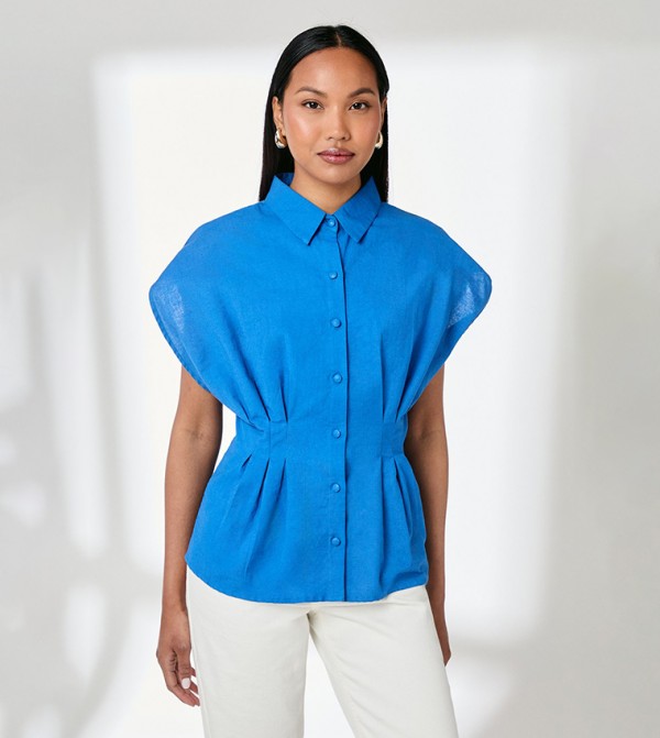 Linen Blend Pleat Detail Shirt