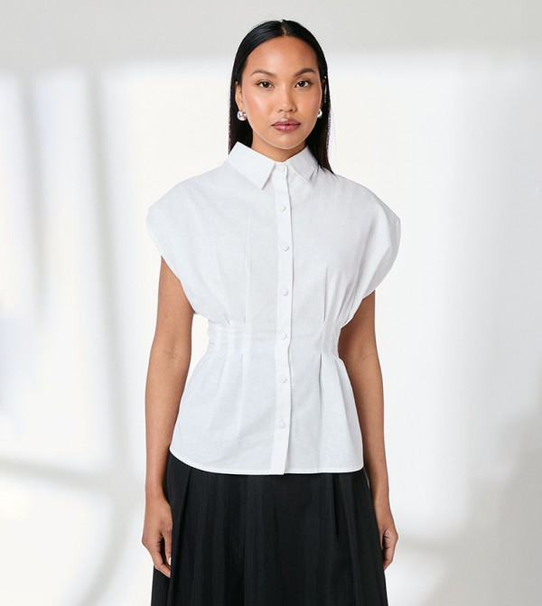 Linen Blend Pleat Detail Shirt
