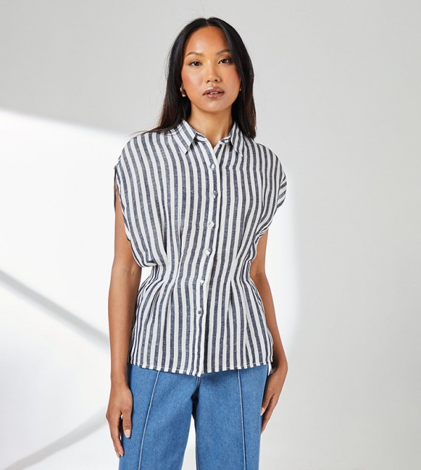Striped Pleat Detail Shirt