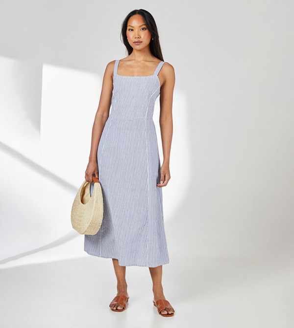 Striped Square Neck Cami Midaxi Dress