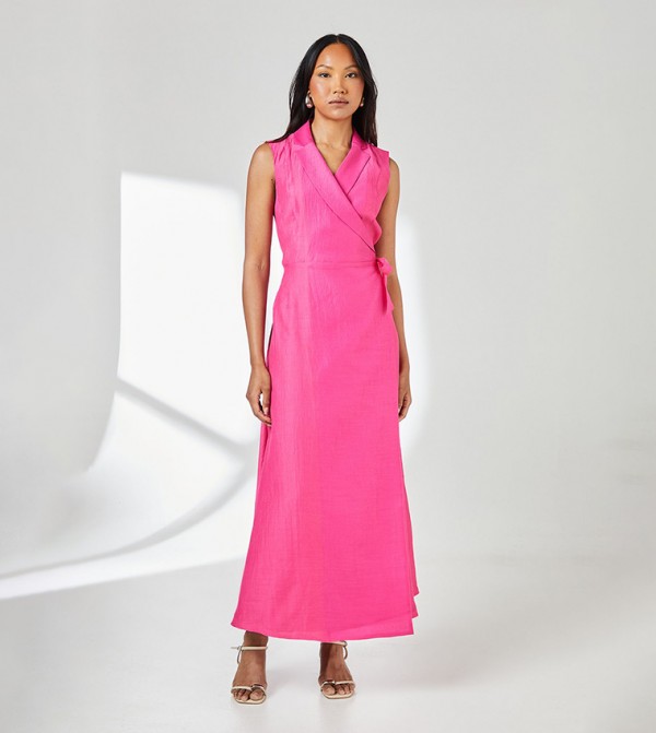 Wrap Lapel Detail Volume Maxi Dress