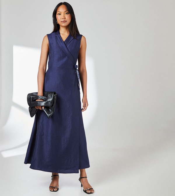 Wrap Lapel Detail Volume Maxi Dress