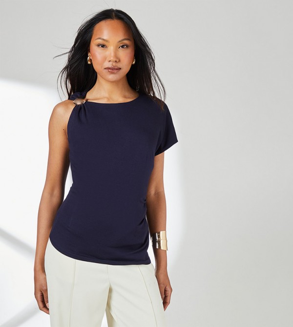 Asymmetric Trim Detail Jersey Top