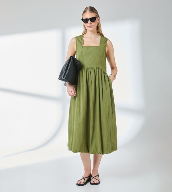 Square Neck Parachute Midi Dress