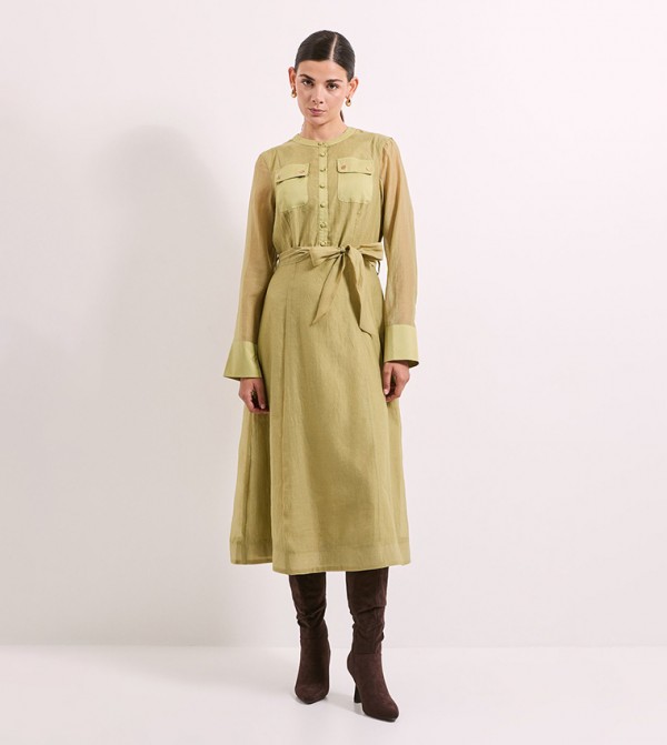 Patch Pocket Detail Organza Shirt Dress
