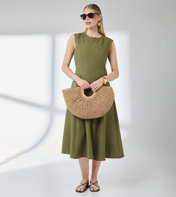 Shaped Waist Seam Detail Midi Dress