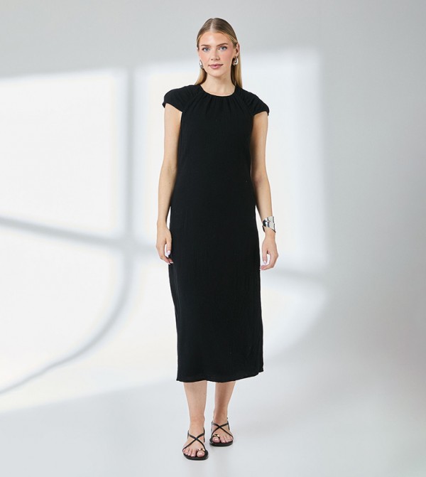 Short Sleeves Gauze Column Midi Dress