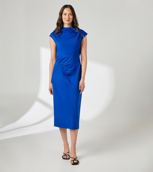 Solid Skirt Zip Front Midi Dress